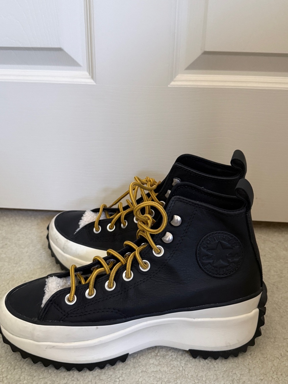 Converse Black and White Lace-Up Women's Boots with Gold Laces - Picture 6 of 9